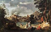 POUSSIN, Nicolas Landscape with Orpheus and Euridice sg painting